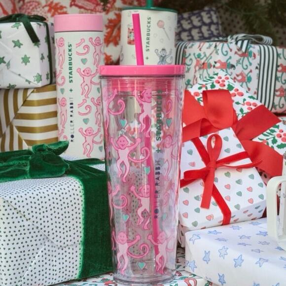 Starbucks x Roller Rabbit Limited Edition Collab Lovely Monkey 24oz Pink ColdCup - Picture 1 of 4